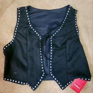 Black Studded Punk RockVest with Tie Closure Sz Large